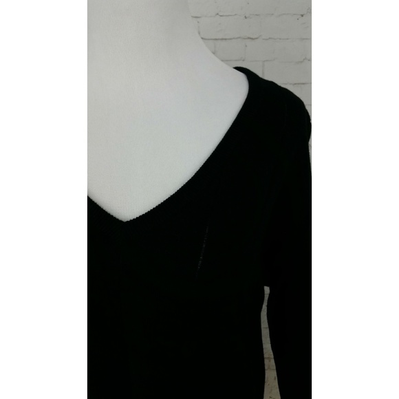 Vince Camuto Drop Stitch Asymmetrical V-Neck Black - Picture 3 of 7